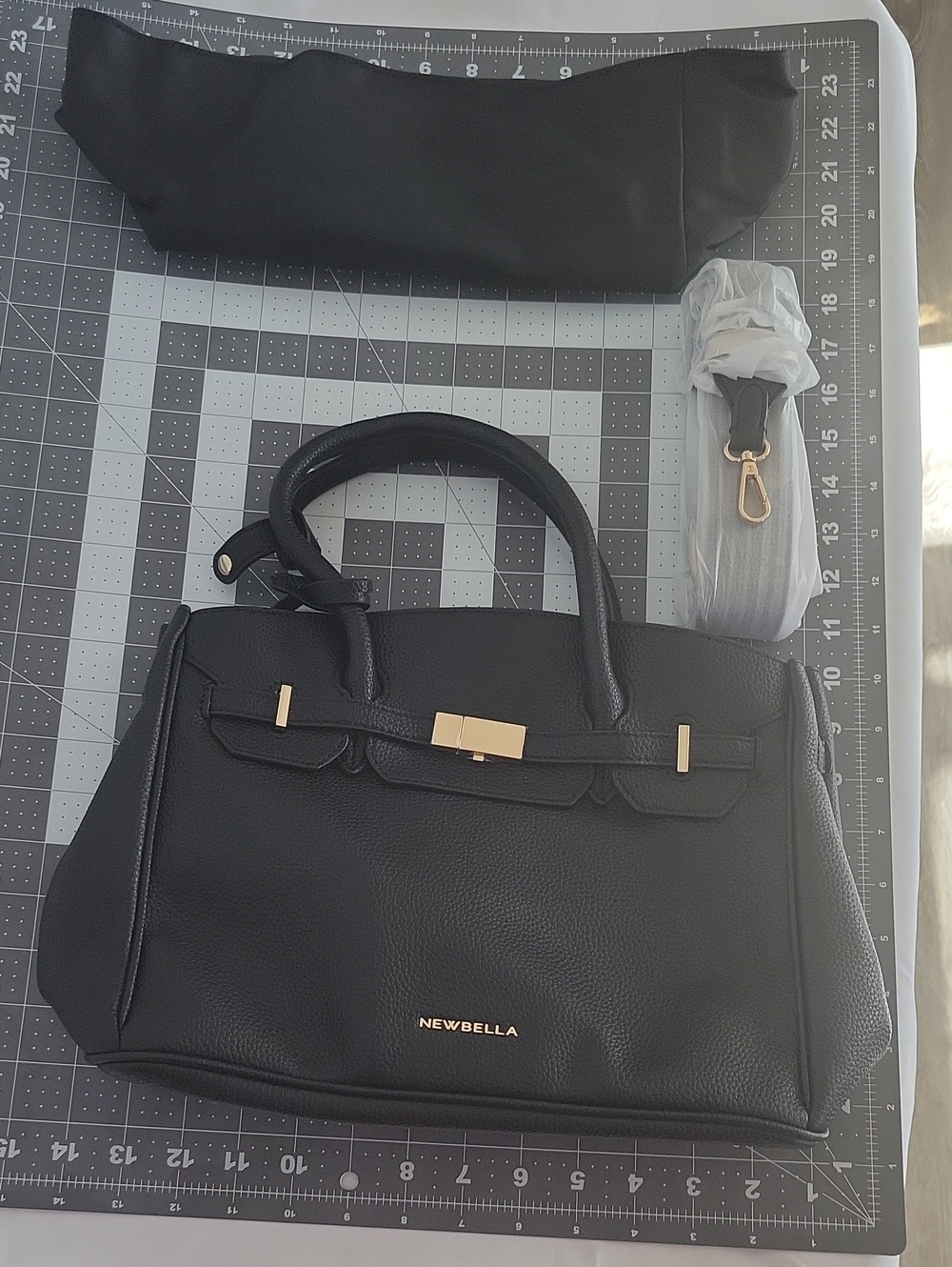 Newbella Black Pebbled Satchel with Gold Accent Hardware
